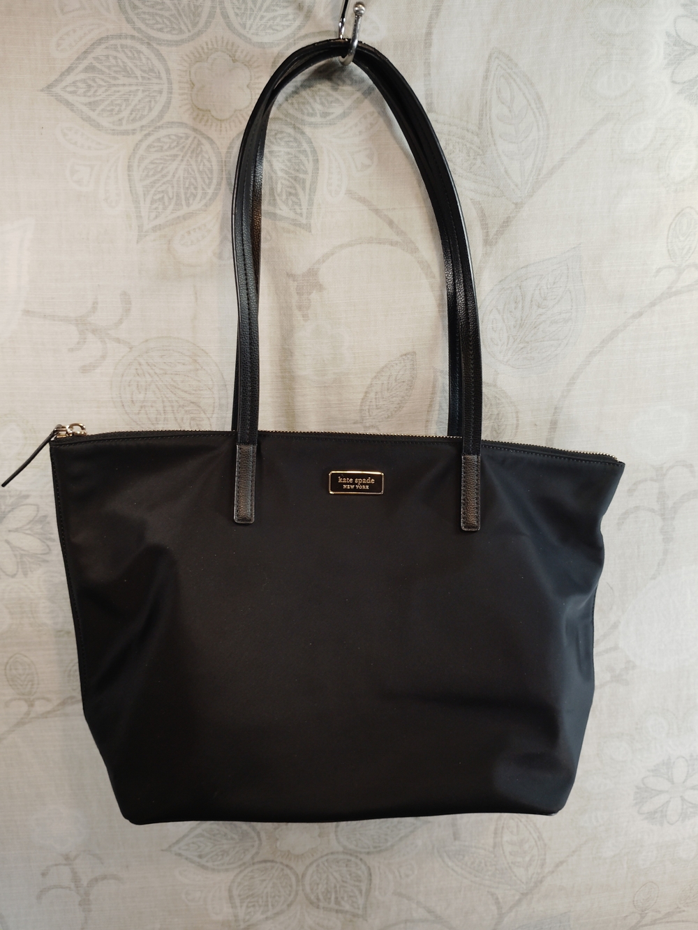 kate spade Black Nylon Shoulder Tote with Gold Logo Plaque